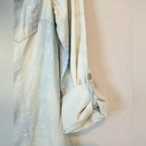 💚5/$25 Cotton Express Denim Long Sleeve Chambray Button Up Shirt Roll Tab - Picture 3 of 6